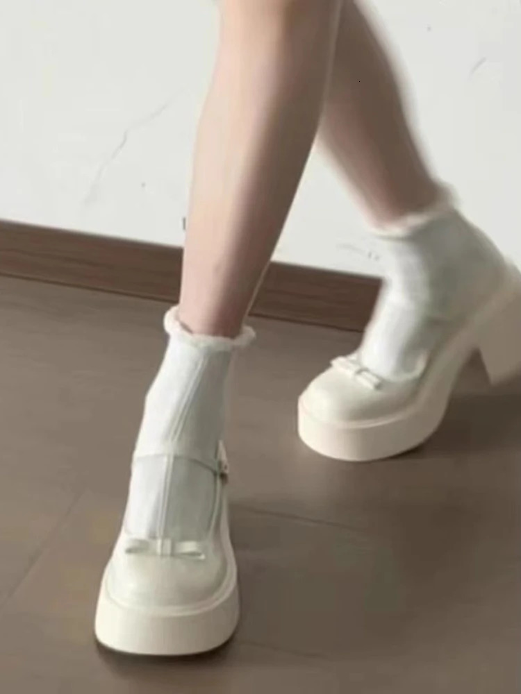 Woman Pumps with Medium Heels Platform Bow Mary Jane Shoes for Women High Quality Wholesale Casual Young Korean Style Y2k Spring 250624