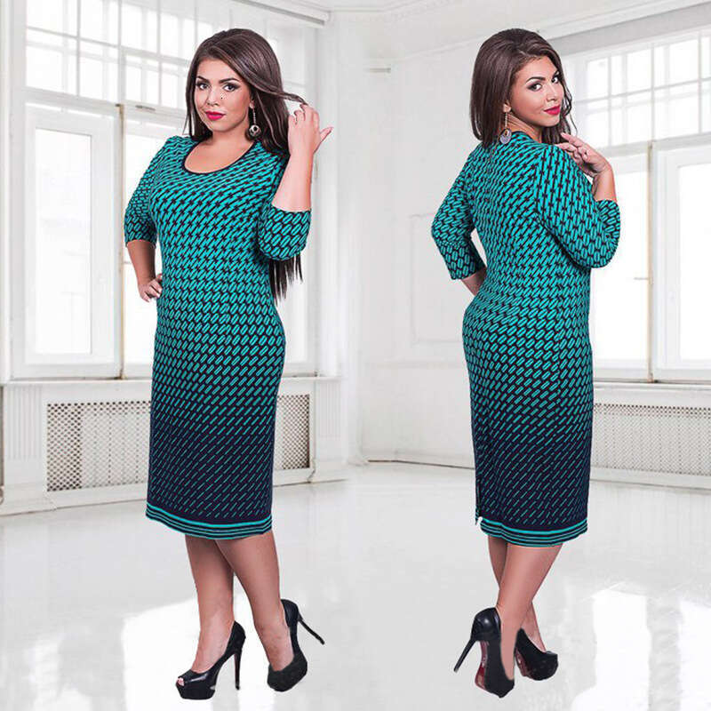 Spring And Autumn Dress Plus Size Three-Quarter Sleeve Elegant Women's Clothing B5
