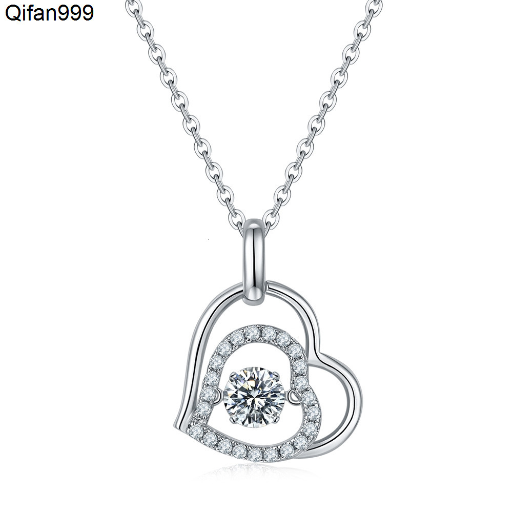 Jewelry Moissanite Dancing Diamond Necklace Double Heart Necklace SMN42 High Quality Sterling Silver Round Cut 0.5CTW VVS 1 Pcs