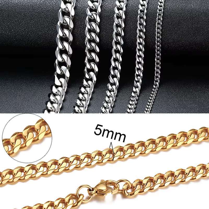 Gold Cuban Chain Necklace for Men Women Basic Punk Stainless Steel Curb Link Chain ChokersVintage Gold Tone Solid Metal Collar