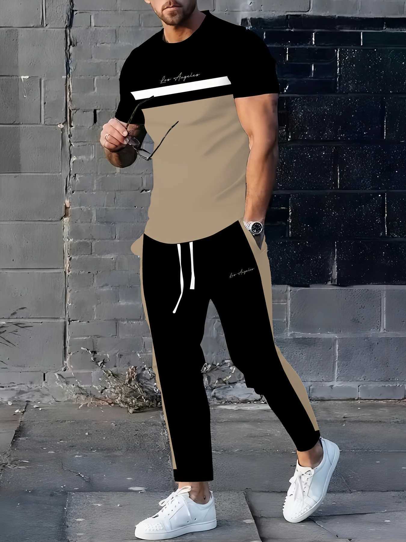 2025 Summer Fashion Mens Set 3D printed short-sleeved and long Pants 2-piece set breathable and lightweight W250624