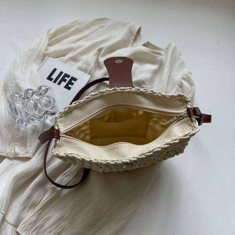 Luxury Designer bags LEFTSIDE Small Hollow Out Straw Crossbody for Women 2025 Fashion Summer Shoulder Bags Lady Travel Handbags Weave Beach Bag