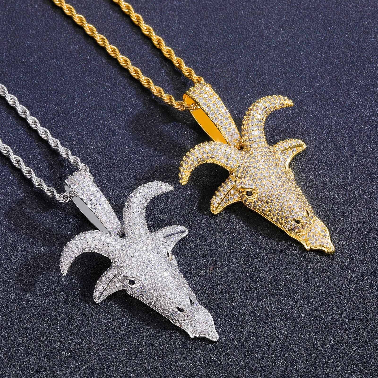 New Arrival Hip Hop Goat Pendant Diamond Studded Animal Personalized Cool Trendy Hip Hop Necklace Accessory Pass the diamond tester