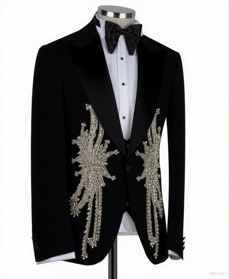 Luxury Crystal Mens Wedding Tuxedos Custom Made Groom Wear Peaked Lapel Prom Male Birthday Party Jacket Black Pants Suits Customized