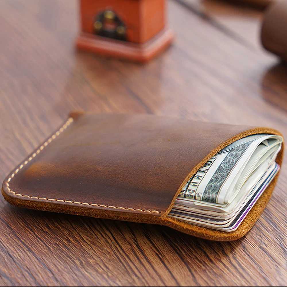 Vintage Leather Card Holder Organizer Bill Storage Bag Cowhide Mens Wallet XJ250624