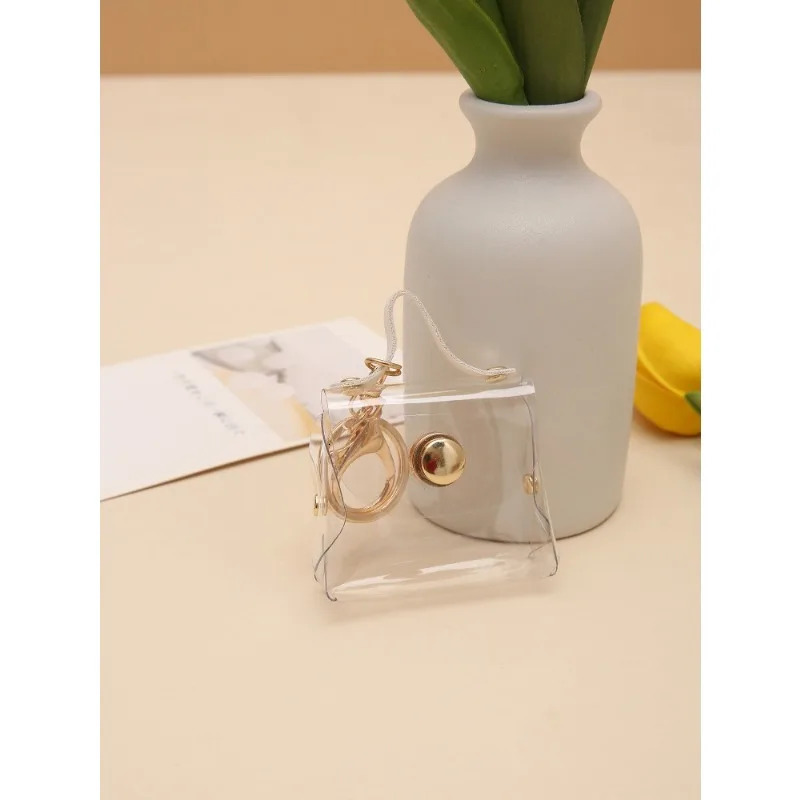 Pu Leather Transparent Square Bag Coin Storage Bag Mini Portable Lipstick Earphone Pouch Wallet with Keychain Pendant New R250624