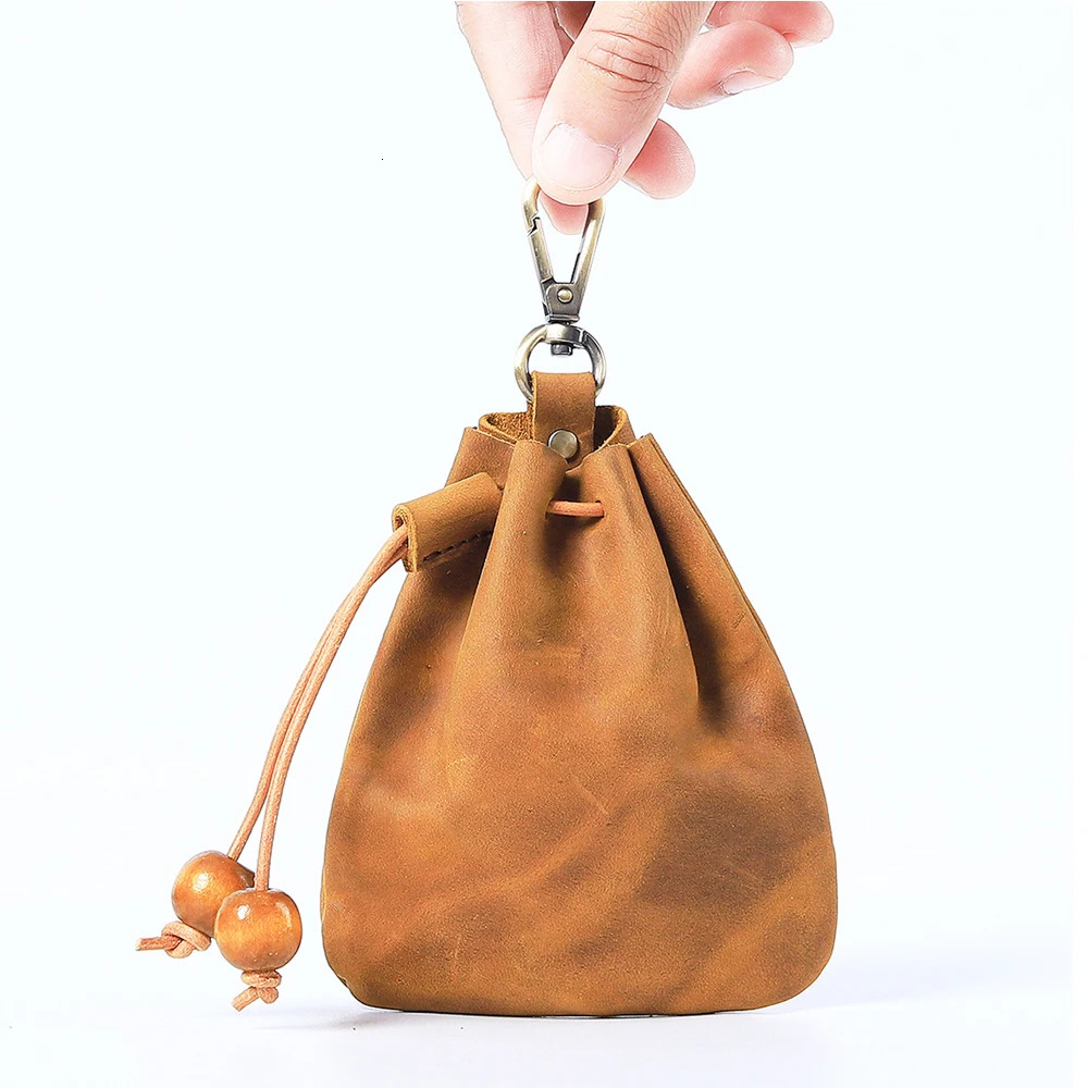 Multi Functional Genuine Leather Coin Purse Key Holder String Money Bag Waist Pouch Retro Cowhide Wallet Travel Supplies R250624