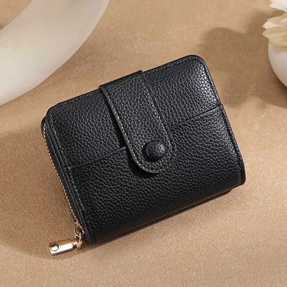 New Elegant Women Short Wallet Pu Leather Lychee Pattern Business Purse Zipper Solid Color Bank/ID/ Holder WomanXJ250624