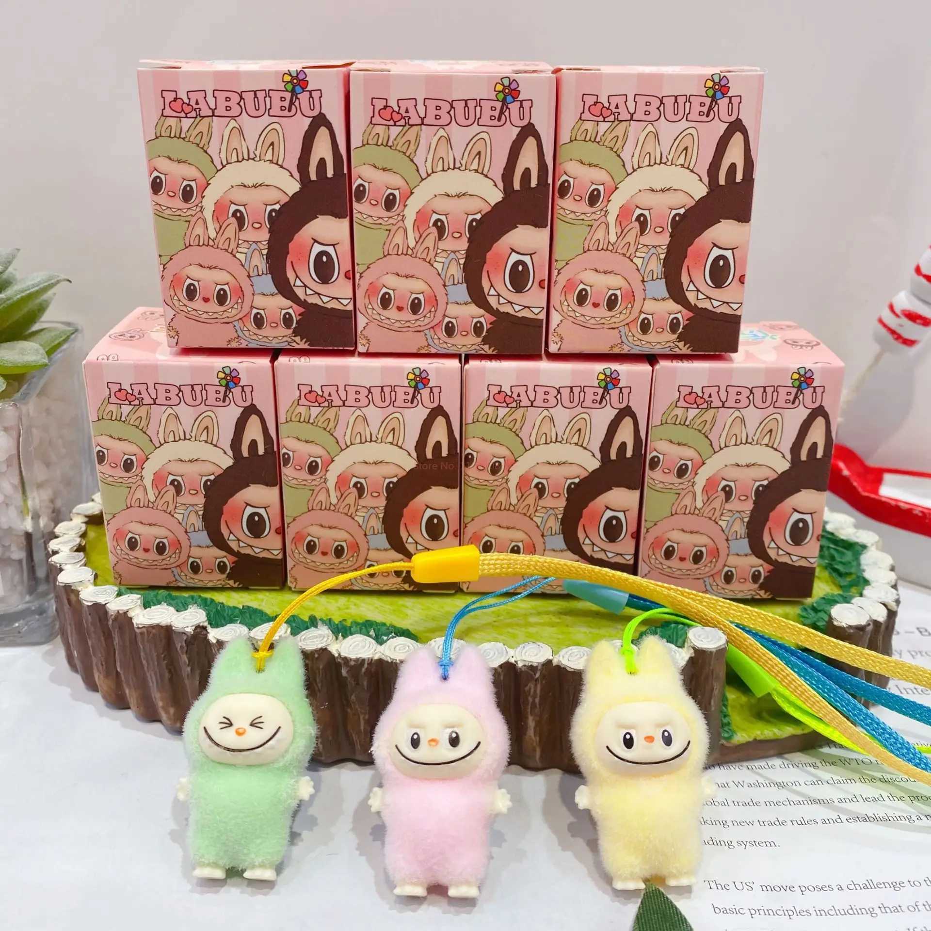 48pcs New Labubu Cloth Flocking Figure Blind Box Kawaii Pendant Standing/Sitting Posture Doll Desktop Ornaments Children Gift Y250624