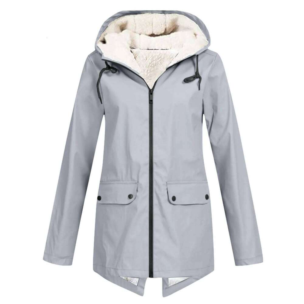 Women Plush Thicken Solid Zipper Windproof Raincoat Outdoor Hooded Jacket Autumn Winter Camping Climbing Clothes