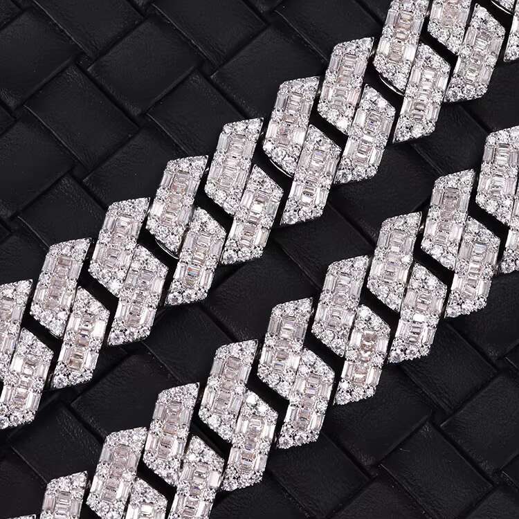 Luxury High End 14mm Cuban Necklace and Bracelet Baguette Moissanite S925 Cuban Link Chain