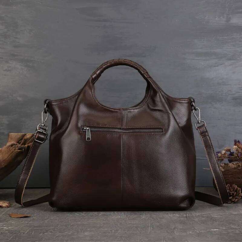 Johnature Genuine Leather Casual Tote Bag 2025 New Retro Large Capacity Women's Handbag Versatile Solid Color Shoulder Bags