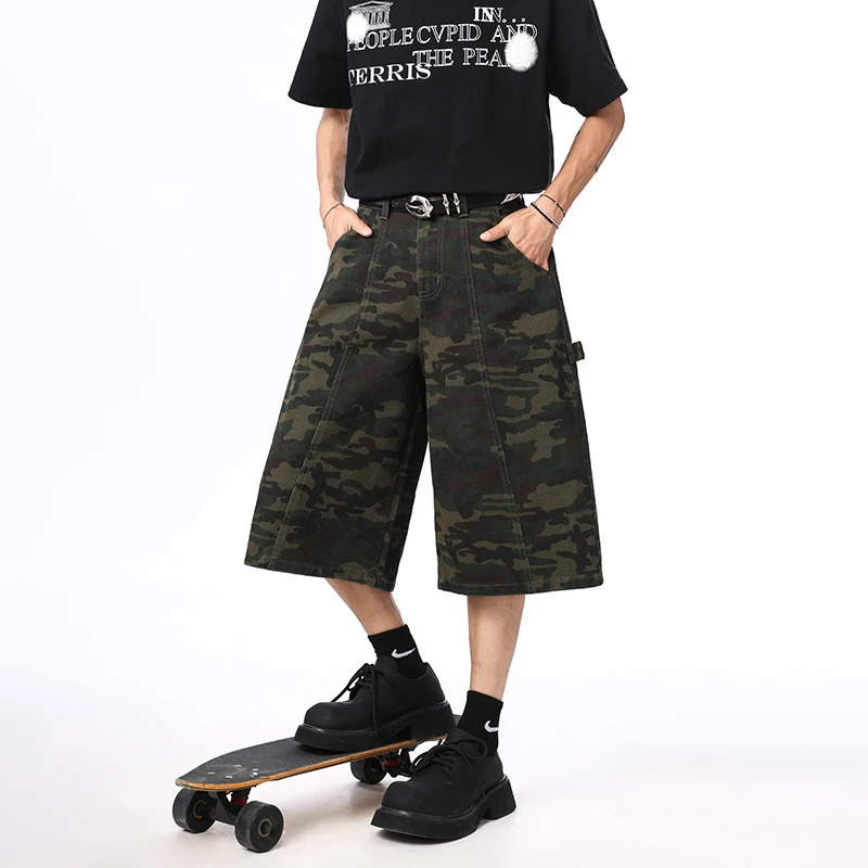 Camouflage Baggy Jeans Mens Summer Oversize Fashion Streetwear Calf-Length Pants Male Y2k Vintage American Loose Denim Pants 250617