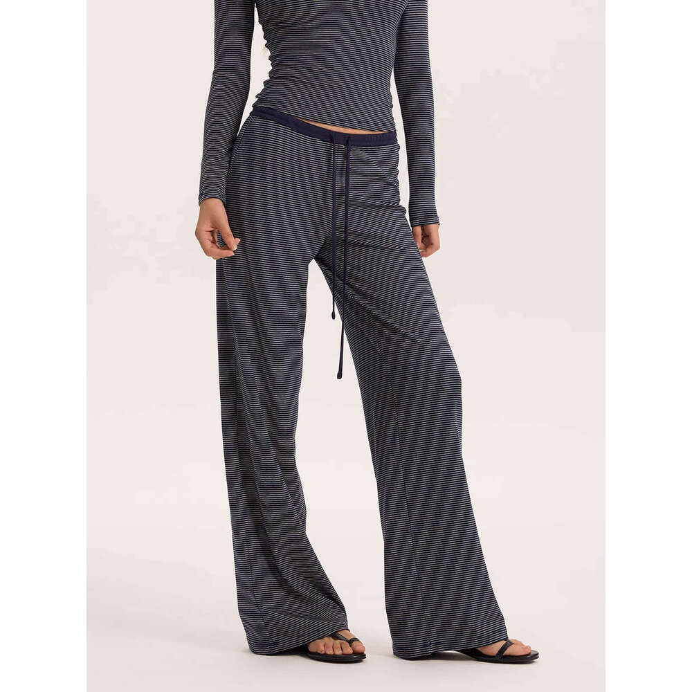 Trendy Niche Striped Design For Women With Drawstring Loose Casual Straight Draped Floor-Length Pants B5