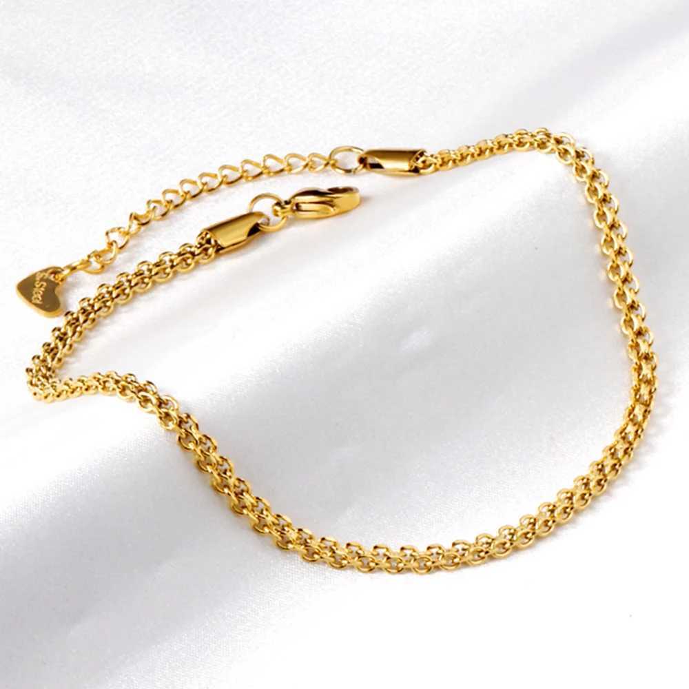 New Modern Womens Fashion Delicate Twist Chains Anklets Stainless Steel Gold Color Foot Bracelet Summer Beach Party Accessory U250624