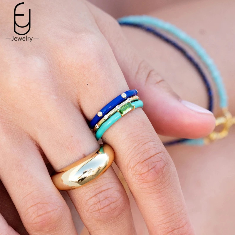 Colorful Enamel Summer 18K Gold Rings Shiny Rings Fashion Wedding Engagement Rings for Women Party Trend Jewelry 250624