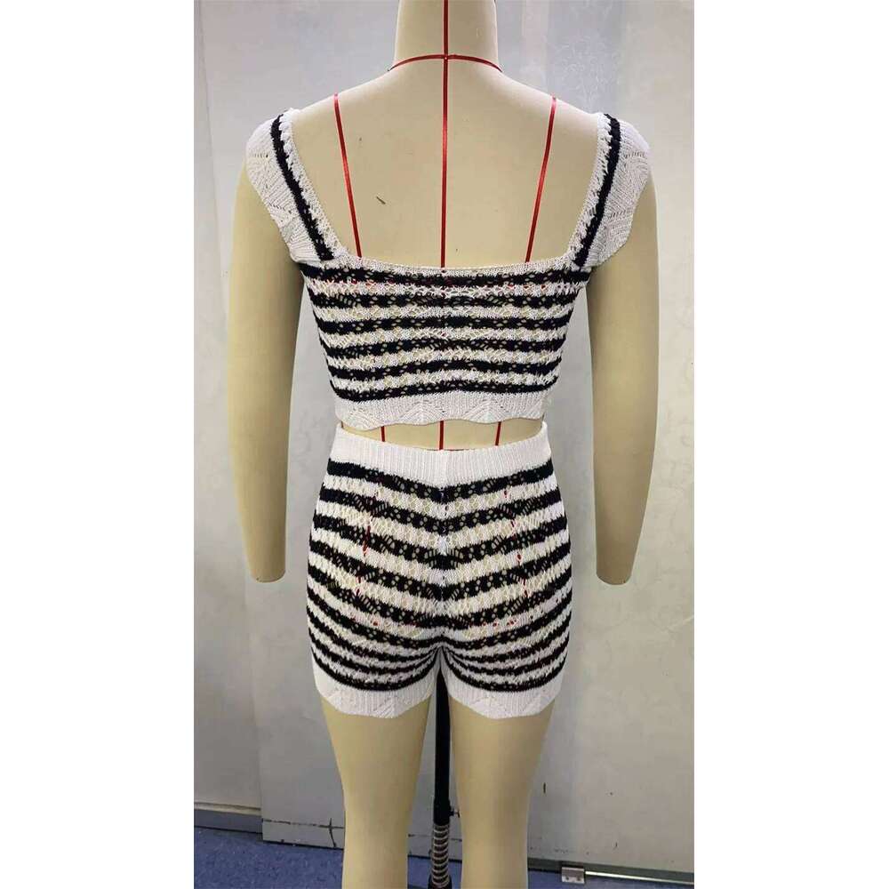 Crochet Bikini Set Knit Striped Swimsuit Women Sexy Tank Crop Top Two Pieces Beachwear 2023 Bathing Suit Swimwear Beach Cover-up