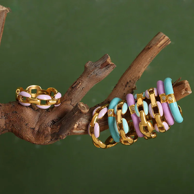 Unique Colorful Enamel Rings For Women In Stainless Steel With 18k Gold Plated Womens Open Ring Aesthetic Woman Jewelry 250624