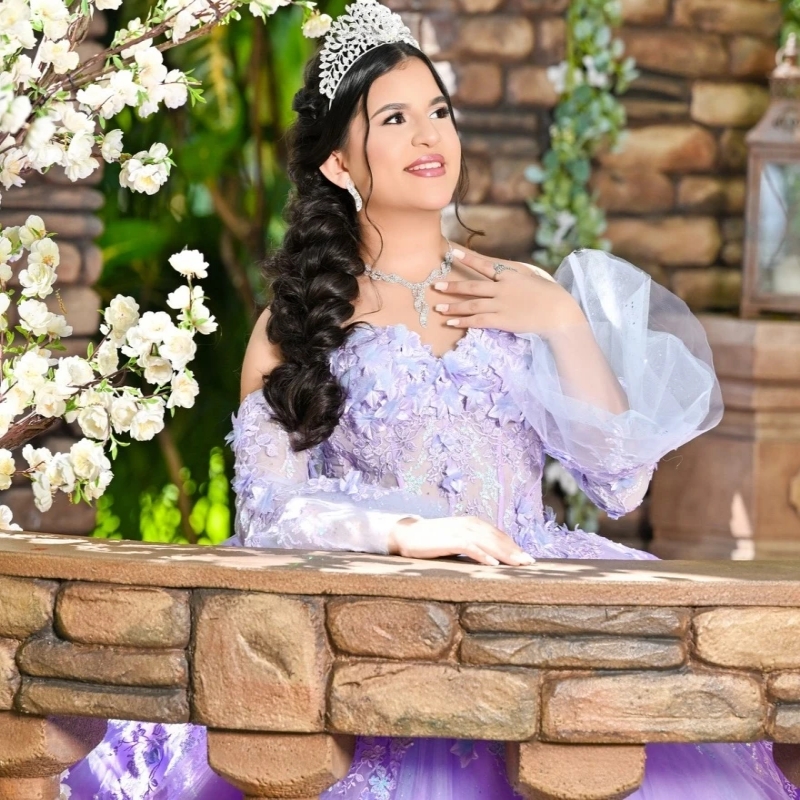 2025 Glitter Lavender Quinceanera Dresses Ball Gown Floral Applique Beading Sweet 16 Dress Vestidos De 15 Anos
