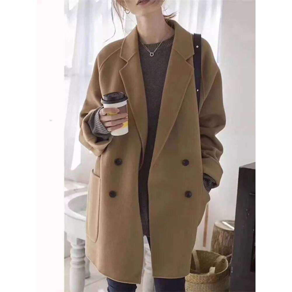 Korean Version High-End Double-Sided Cashmere For Women'S Autumn And Winter New Loose Suit Camel Colored Woolen Coat