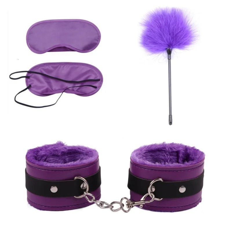 BDSM Set Sexy Leather Plush Erotic Handcuffs Flirt Feather Stick Bondage Kit Exotic Accessories Adult Games Sex Toys For Couples 250624