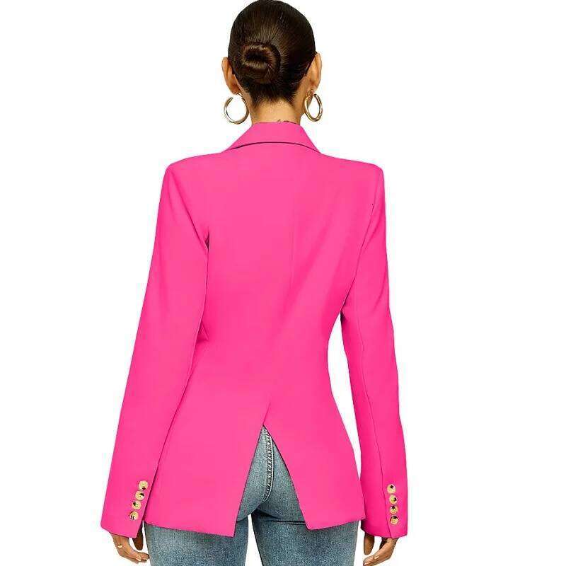 chic and elegant jacket Black blue slim double breasted blazer woman 2024 spring korean new in outerwears stylish coats