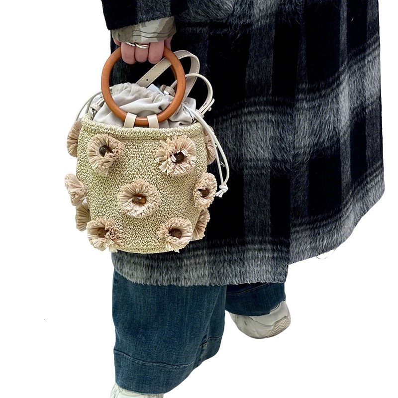 Free shipping designer bag Trendy Casual Versatile Floral Straw Bucket Bag Woven Beach Handbag Shoulder Bag Crossbody Bag for Women