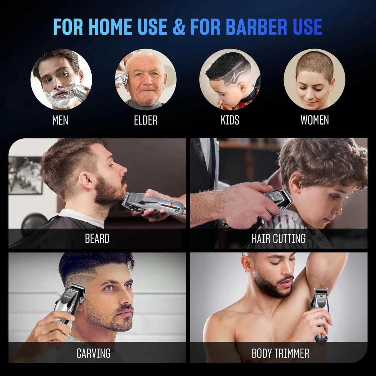 Solimpia Professional Hair Clipper for Men Rechargeable Cordless Electric Beard Hair Trimmer Barber Cutting Machine Grooming KitXJ250624