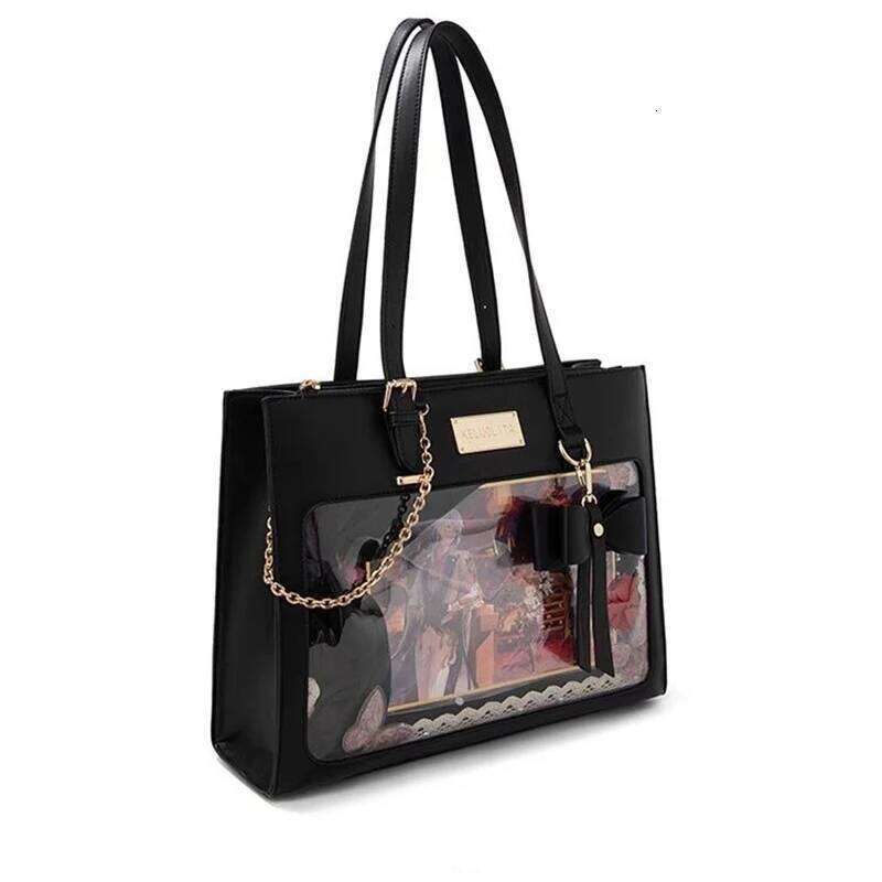 Lovely Japanese Lolita Girls Cute Tote HandBags Female Bowknot Chain Two Dimensional Shoulder Bags Transparent Window Itabags
