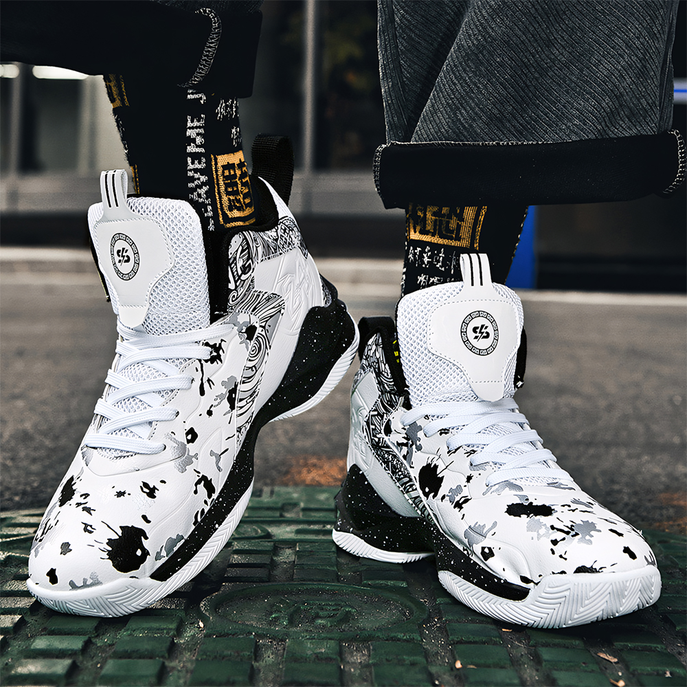 8905-High Top Men's Shoes, Basketball Shoes, Grip Mesh, Leather, Boys' Sneakers, Combat Shoes, Anti-slip Running Shoes