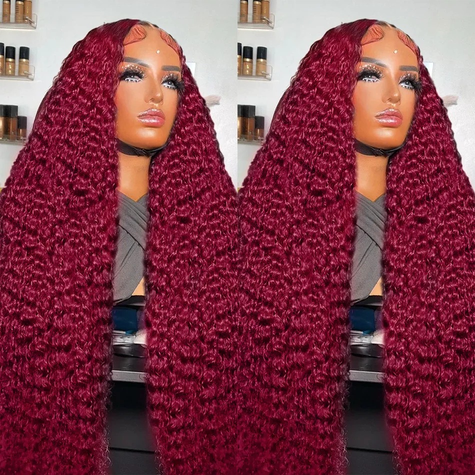 Burgundy Human Frontal HD Lace Wig 13x4 Human Hair 99J Curly Deep Wave Red Lace Front Human Hair Wigs For Women 250 Density Synthetic