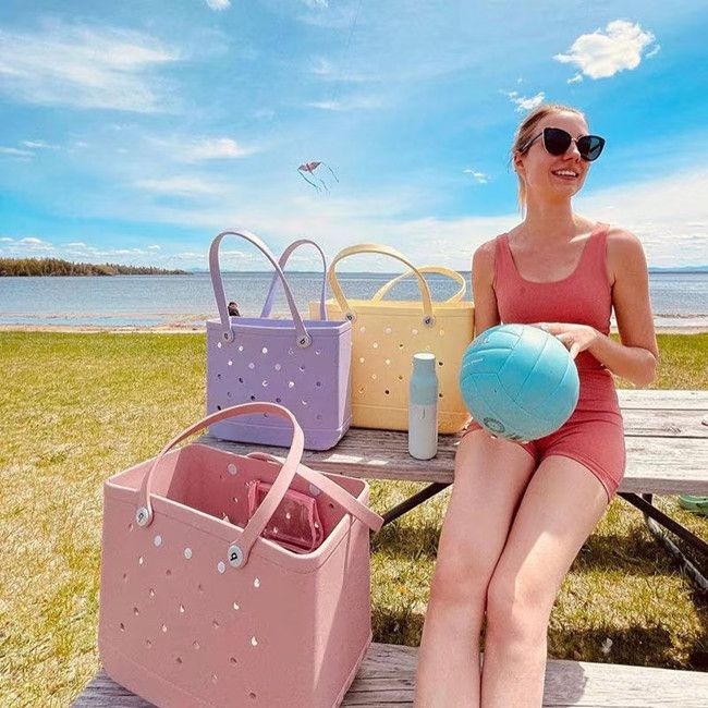 Beach Bags Waterproof Bogs Shopping Bags Solid Punched Organizer Basket Summer Outdoor Water Park Handbags Large Women's Totes