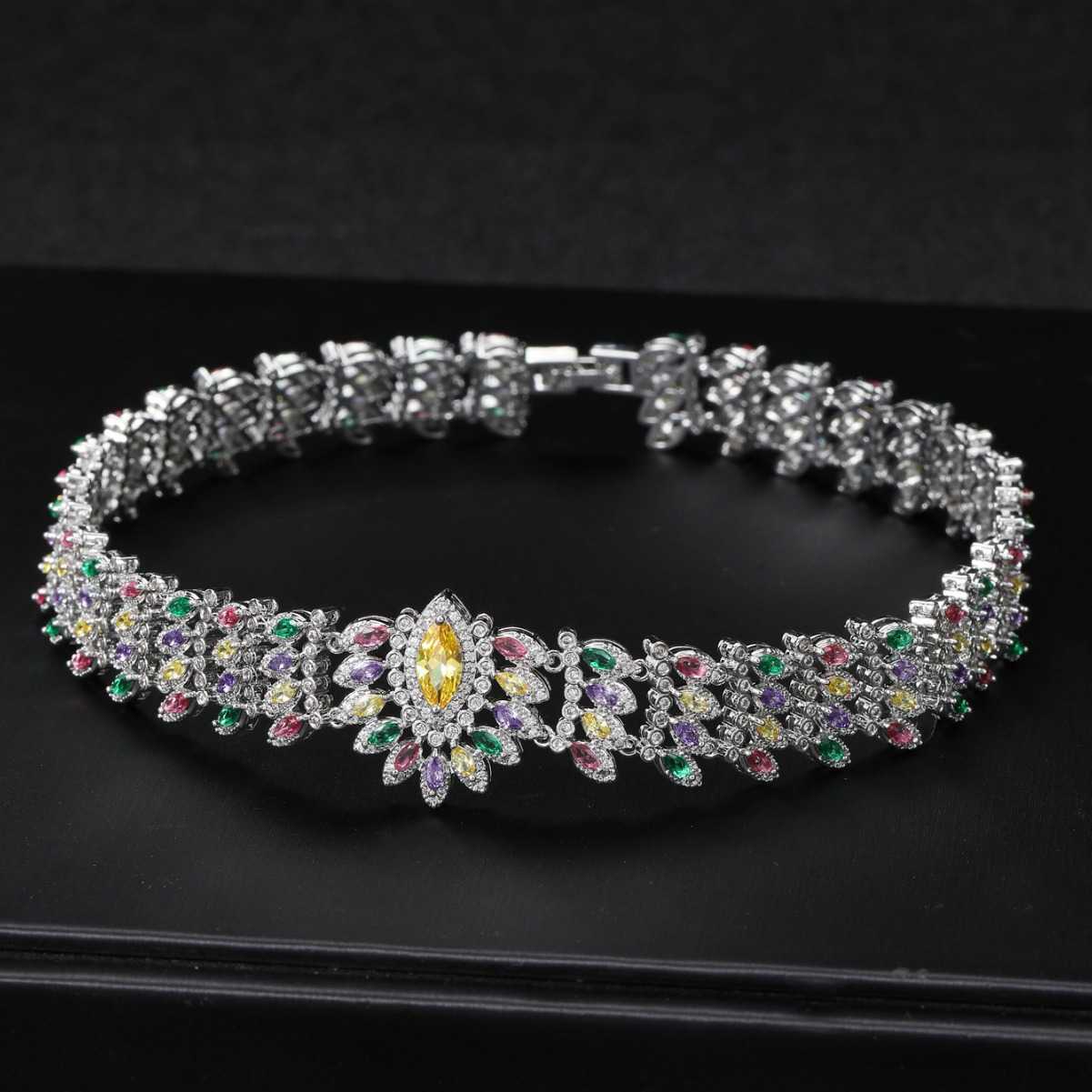 Colorful Zircon Necklace Dress Evening Full Diamond Choker Leaf Decoration Women's Wear 250615