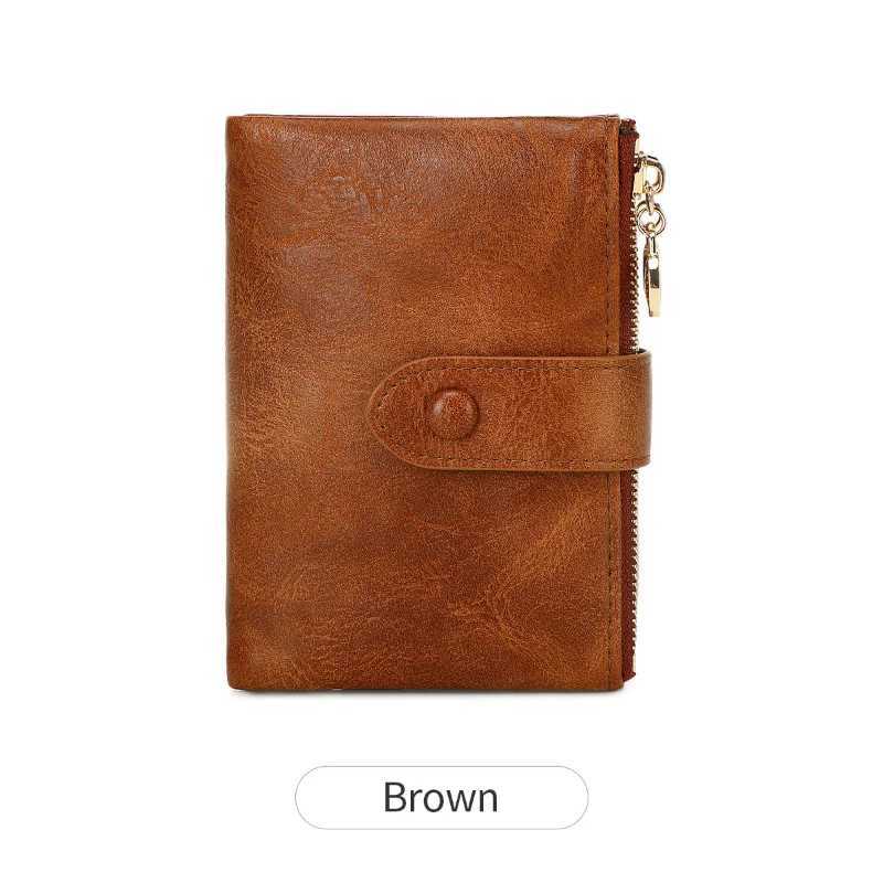 New Womens Wallet Simple and Multifunctional Three-Fold Wallet with Buckle Double Zipper Short Coin Purse XJ250624