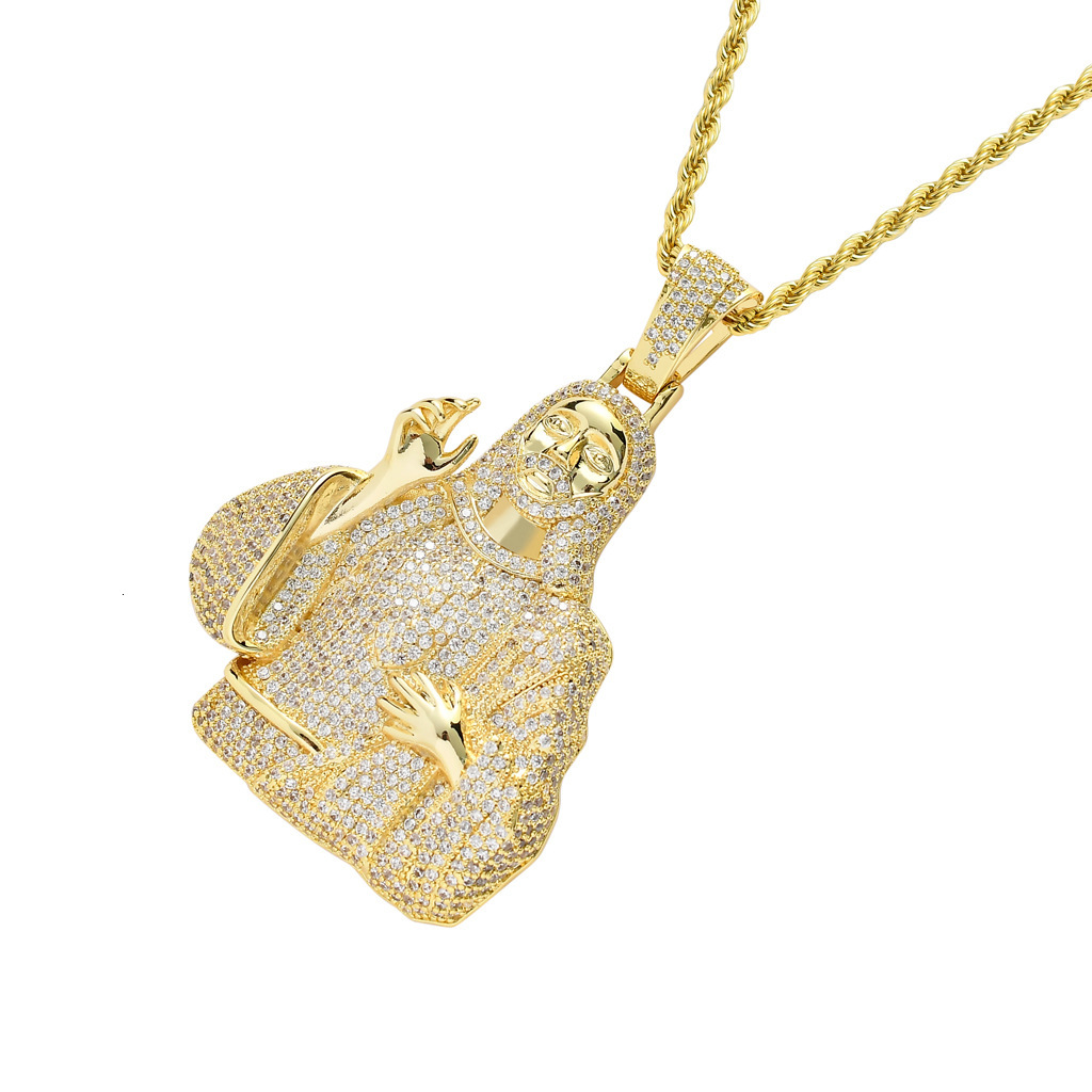 Men's Personalized Human Head Pendant 18K Gold Diamond Studded Moissanite Hip Hop Necklace Pass the diamond tester