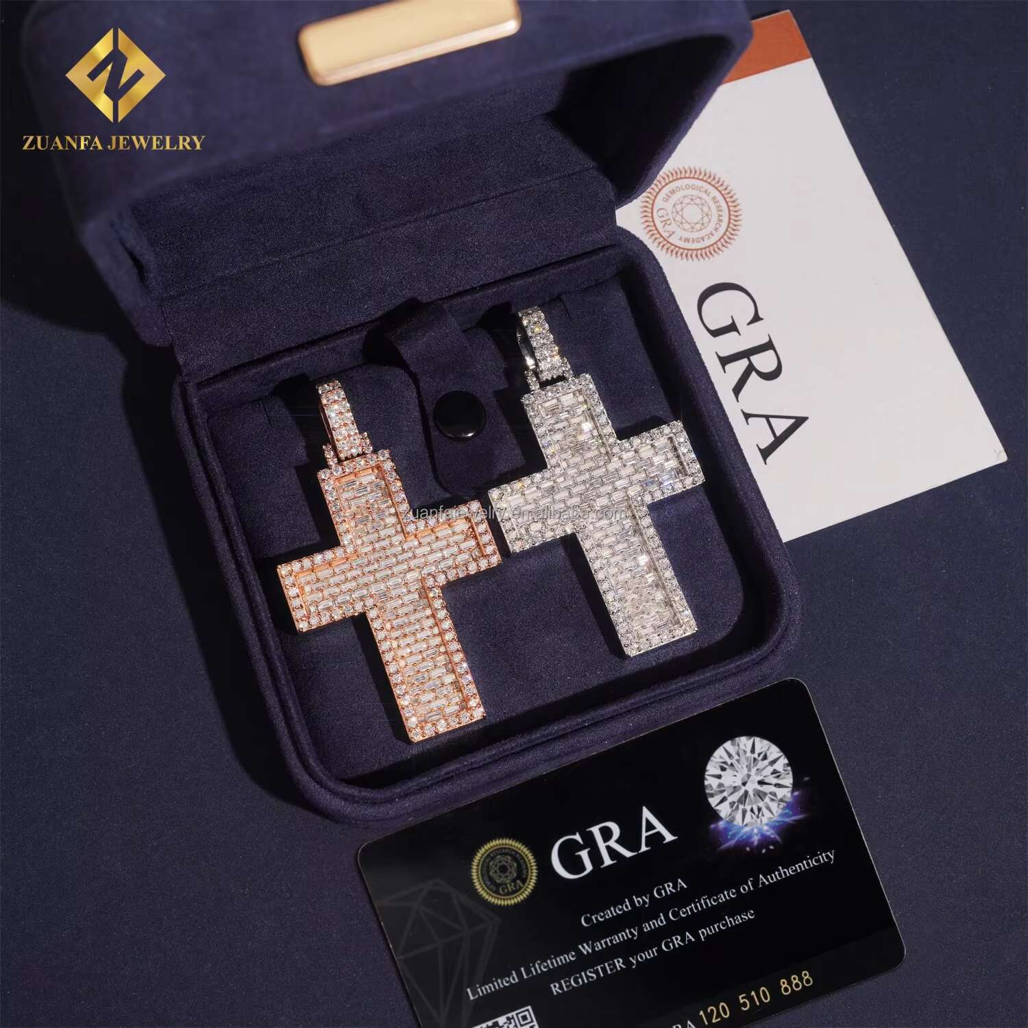 New Arrivals Hot Selling Pass Diamond Tester GRA Certificate Iced Out Hip Hop Jewelry Baguette Moissanite Diamond Cross Pendant