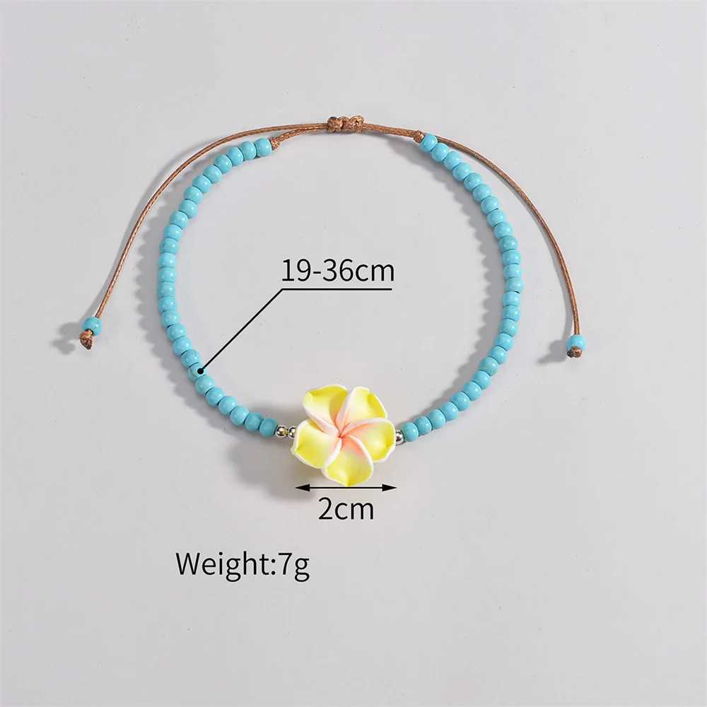 Boho Cherry Flower Anklets For Women Beaded Rope Chains Adjustable Ankle Bracelet Beach Jewelry Summer Vacation Accessories U250624