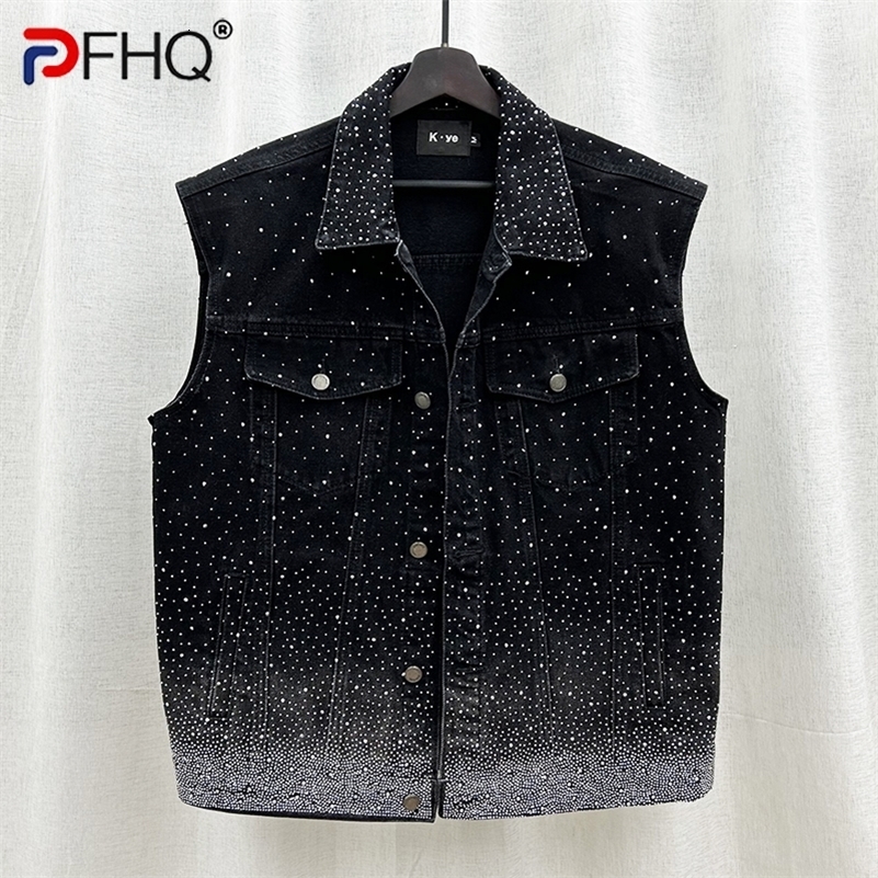 PFHQ Fashion Casual Drill Denim Vest For Men Patchwork Mens Single Breasted Sleeveless Jackets Summer 21F3661 250614