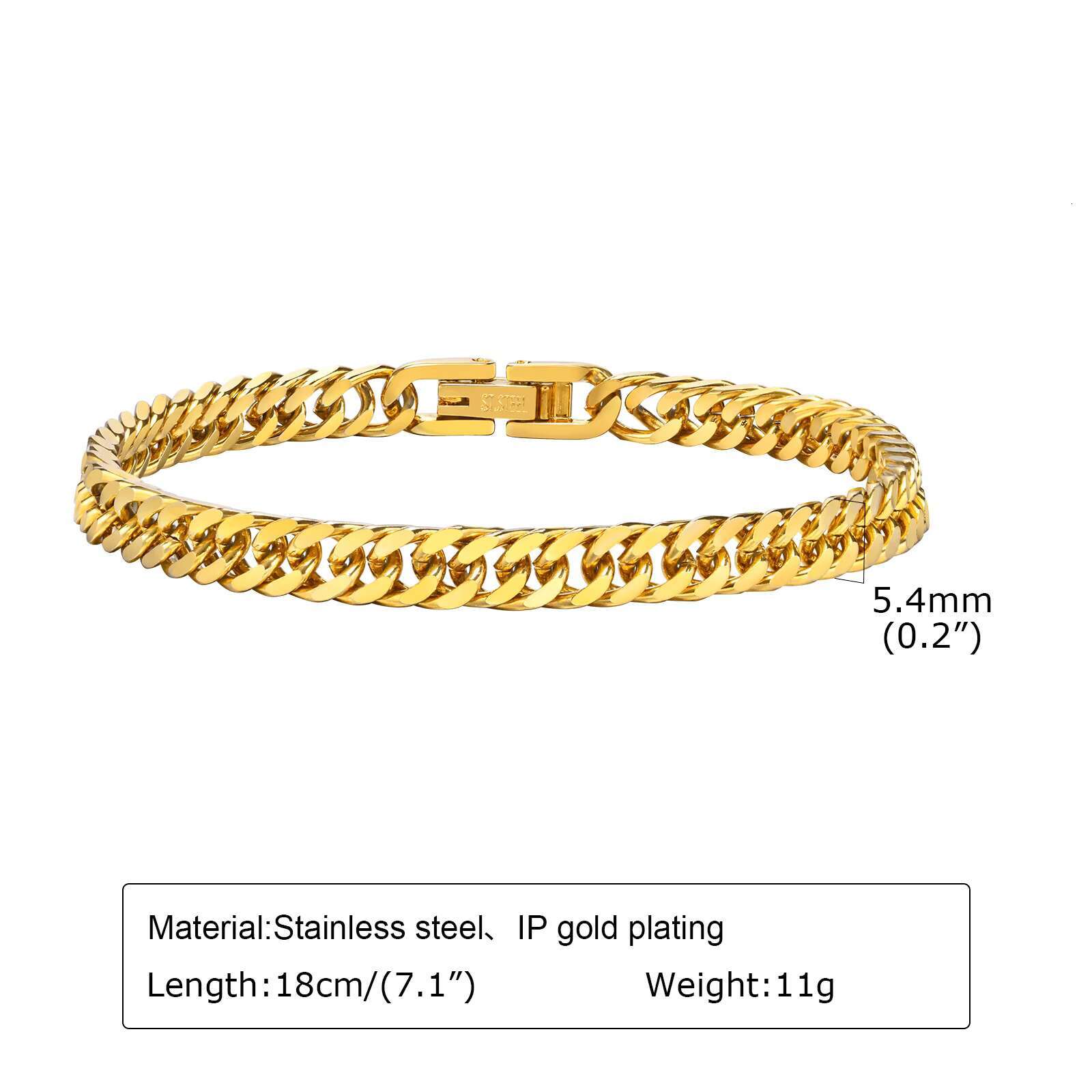 Unisex Stainless Steel Punk Hip Hop Chain Bracelet Double Cuban Link 18K Gold Tone Mens Streetwear Fashion Accessories Mens