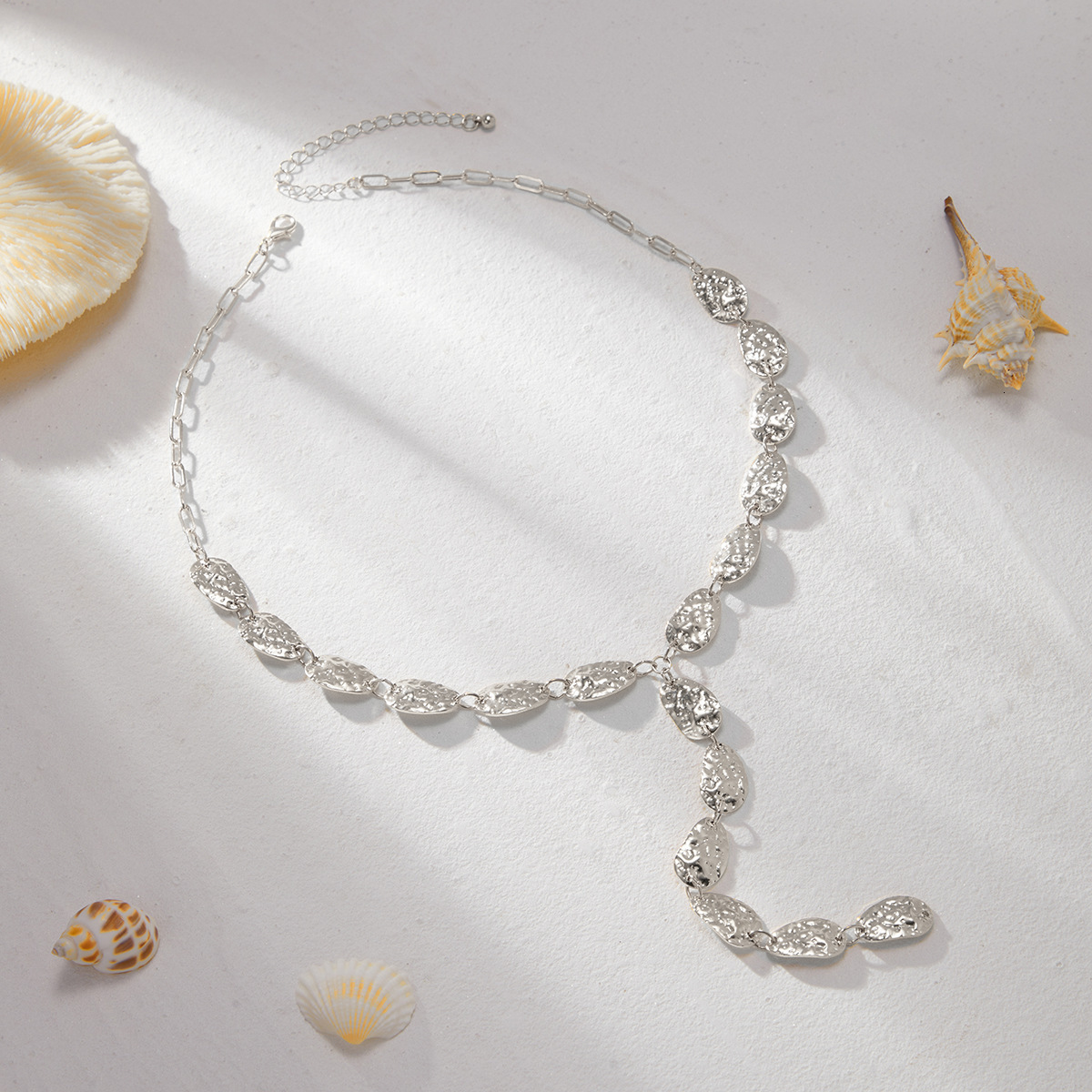 Unique Irregular Hammered Pattern Y-Shaped Necklace for Women, Elegant Long Minimalist Metal Jewelry