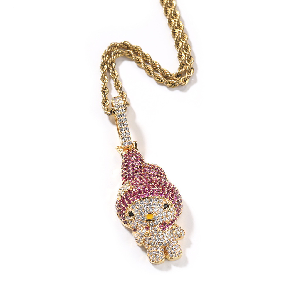 Moissanite Iced Out Trendy Diamond Studded Pendant Cute CartoonNecklace Personalized Versatile Couple Style Labubu Hip Hop Swag Accessory Pass the dia