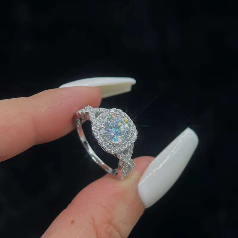 Luxury vvs 1 Ct 6.5Mm Halo Moissanite Diamond Wedding Ring Set Pure S925 Sterling Silver for Women Jewelry
