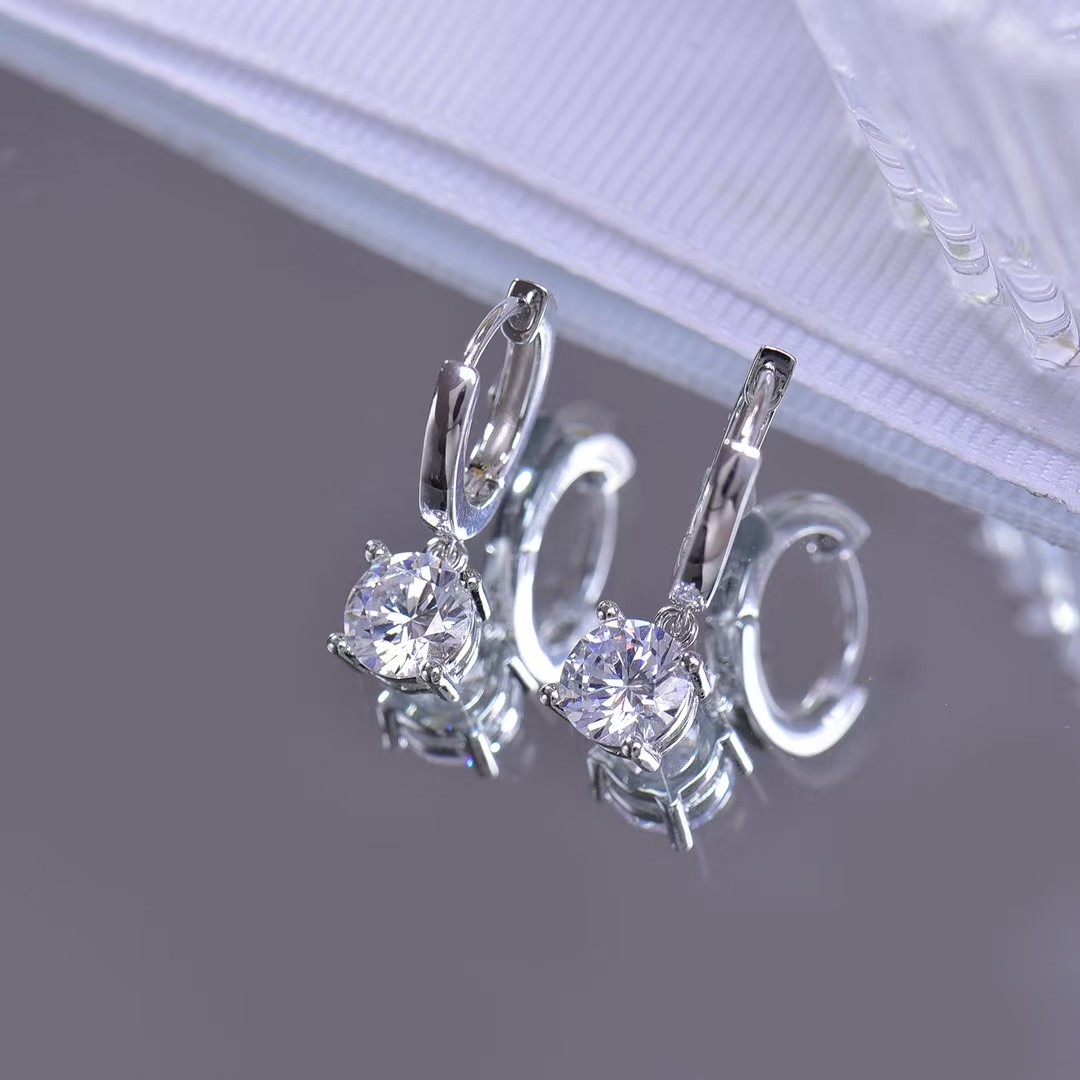 Moissanite Stud Earrings with Four-Claw Setting | 925 Sterling Silver Plated White Gold | Ultra Sparkle & Trendy Design