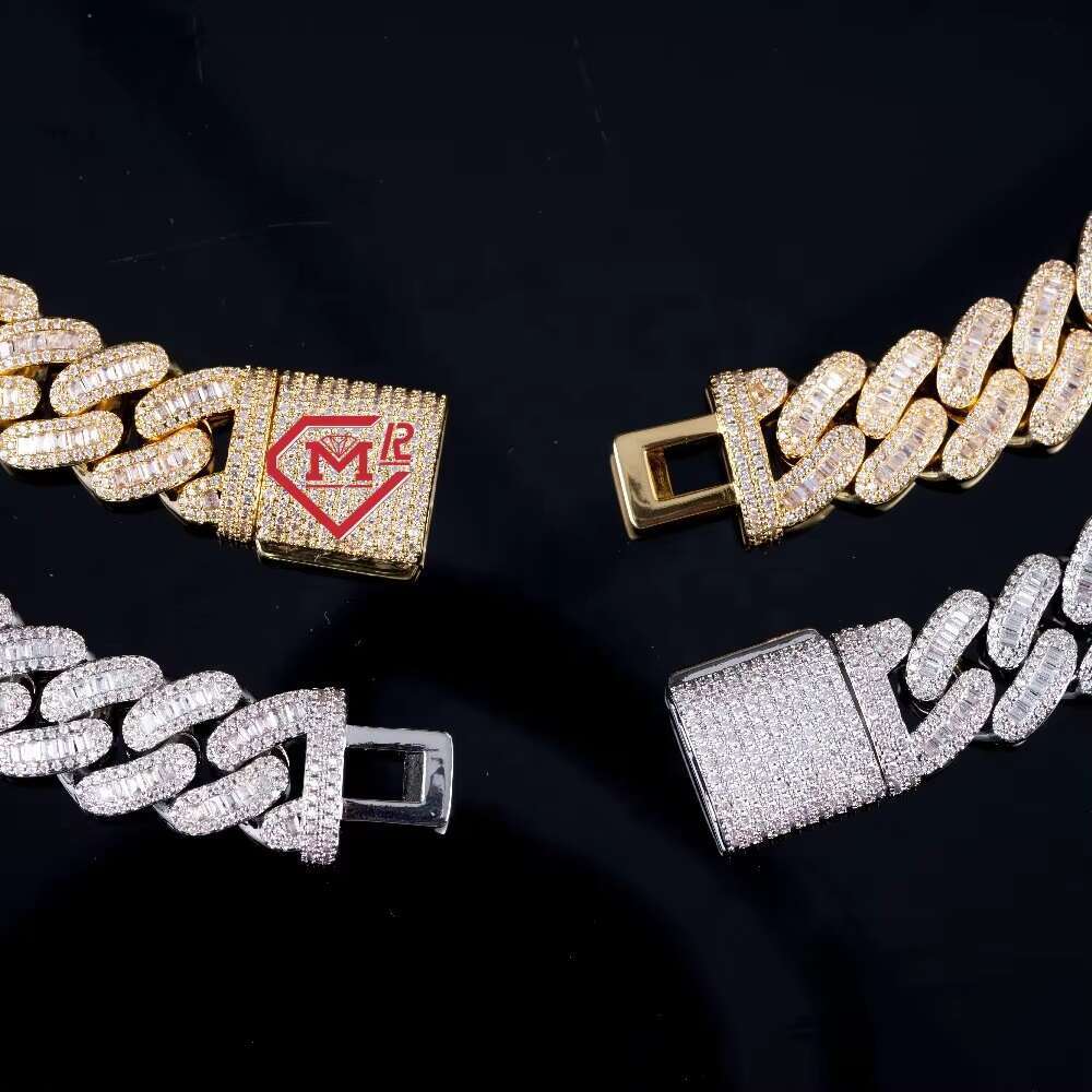 Iced Out 17mm Hiphop Cuban Link Chain 925 Silver VVS Baguette Diamond Moissanite Cuban Chain