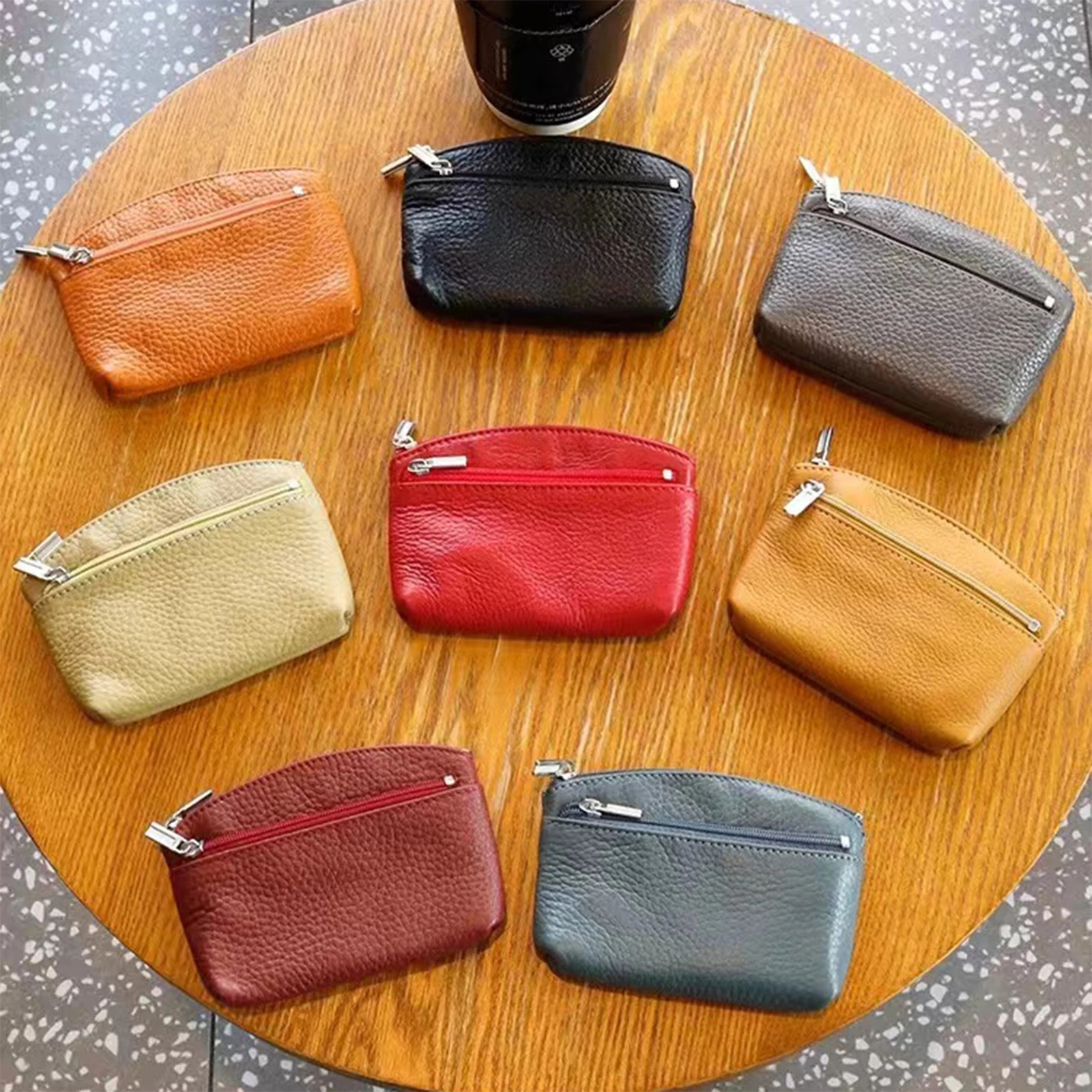 Womens Genuine Leather Coin Purse Female Wallets Custom Gifts Zipper Coin Purses Storage Pocket Bags Pouch 250623