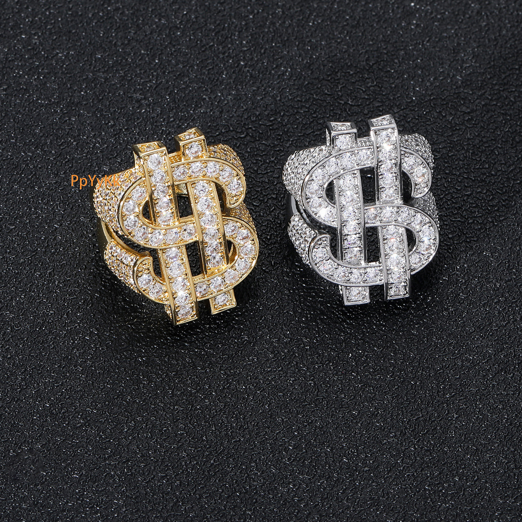 New Arrival Moissanite Jewelry Bling Bling Ring Hollow Out Dollar Sign Hip Hop Trendy Unique Men's Ring Iced Out Swag Pass the diamond tester