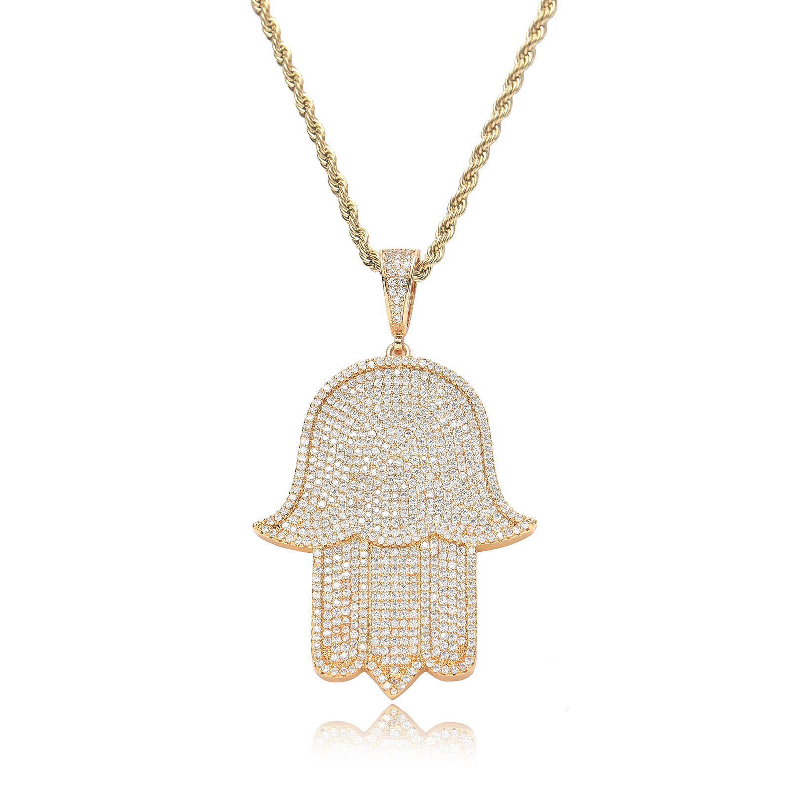 Luxury Moissanite Hamsa Hand Iced Out Bling Trendy Statement Hip Hop Pendant Necklace Pass the diamond tester