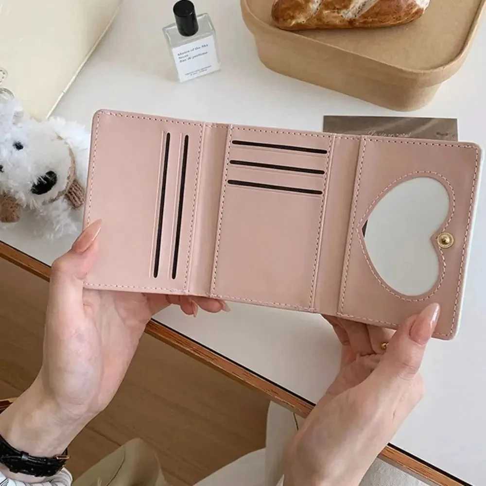 Cute Bow Short Folding Wallet Korean Style Handheld Waterproof Mey Bag Coin Purse Japanese Female PU Leather Photo Card Holder XJ250624
