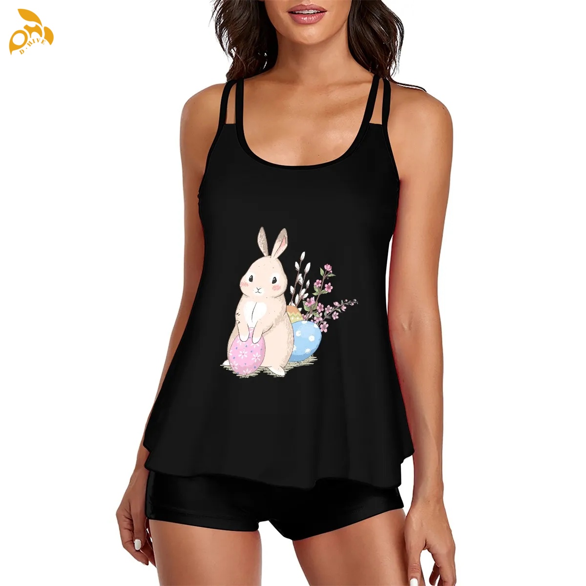 free shipping of customized super trendy Ladies' halter two-piece swimsuit set is suitable for 200GSM DTF with exquisite patterns from US