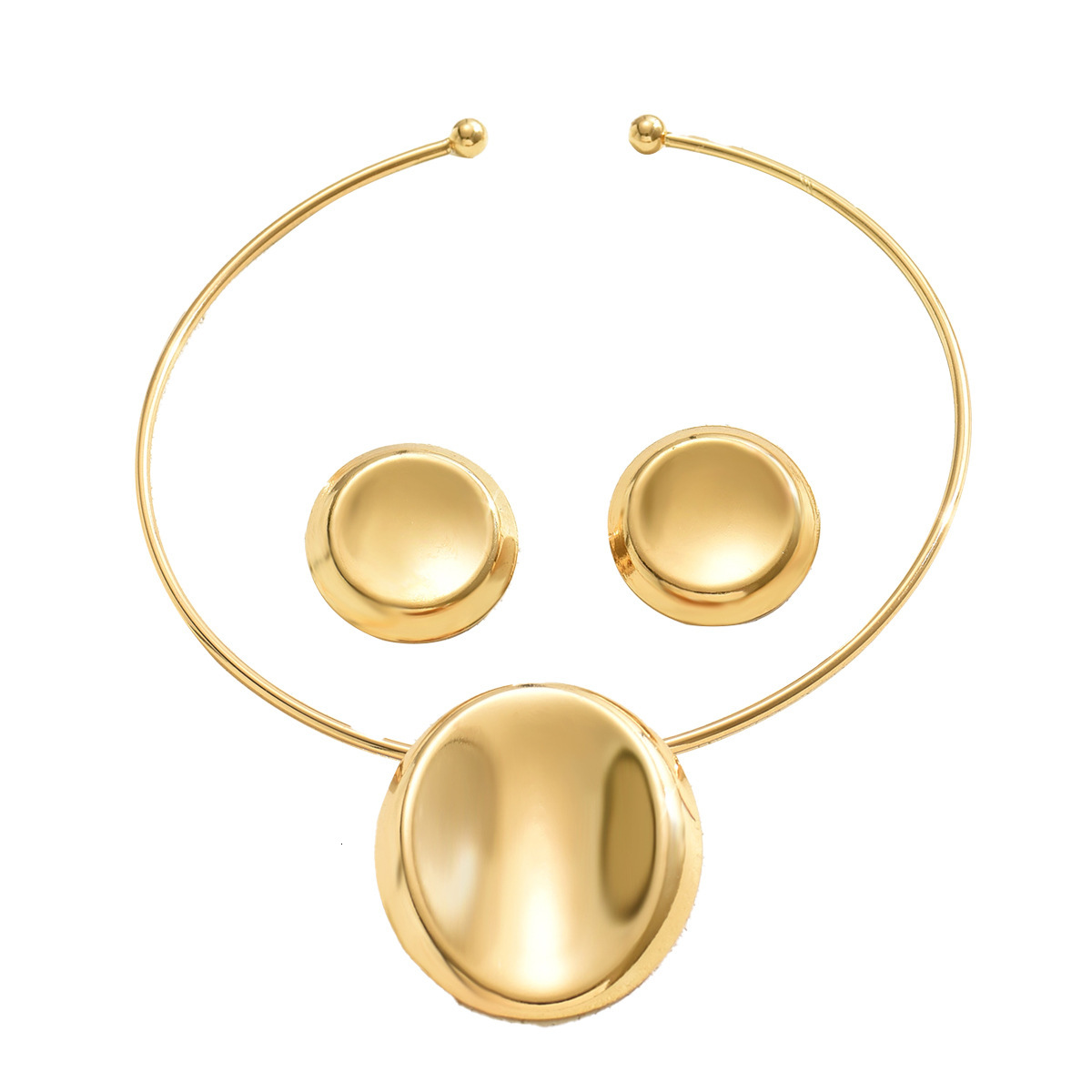 Metal Style Women's And Earring Set Round Pendant Design Clavicle Chain Necklace